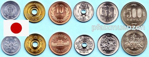 Japan 1989 - 2016 kompletter Kursmünzensatz mit 6 Münzen