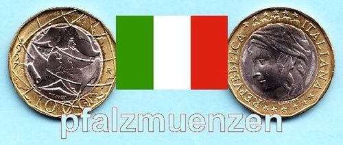 Italien 1997 1000 Lira Bimetall falsche Europakarte