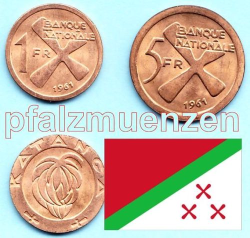Katanga 1961 1 + 5 Francs komplett