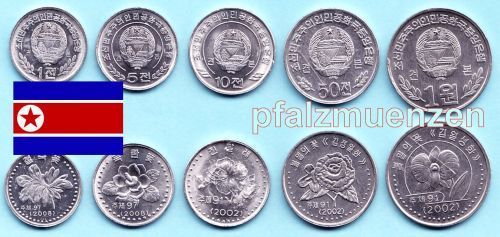 Korea - Nord 2009 neuer Umlaufmünzensatz (geprägt 2002 + 2008) Specimen