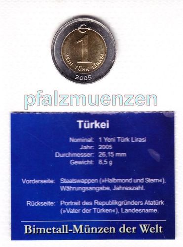 Türkei 2005 1 Lira Bimetall im Blister