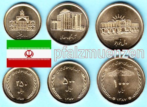 Iran 2009 neue Umlaufmünzen 250, 500 und 1000 Rials