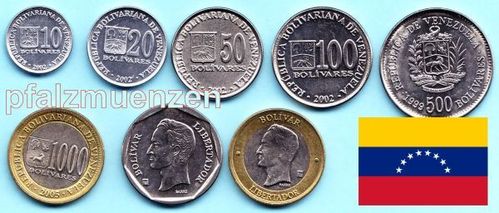 Venezuela 1998 - 2005 Kursmünzensatz 10 - 1000 Bolivares