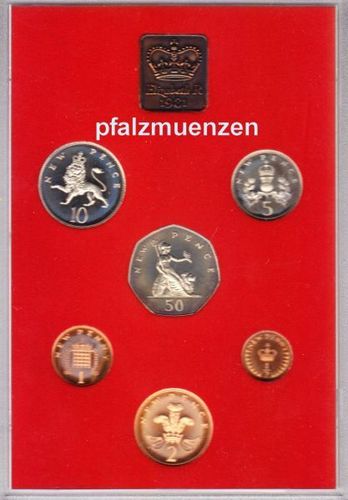 Großbritannien 1981 Original-KMS mit 6 Münzen in Polierter Platte
