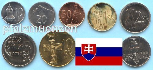 Slowakei 2001 - 2007 Kursmünzensatz 10 Heller - 10 Kronen