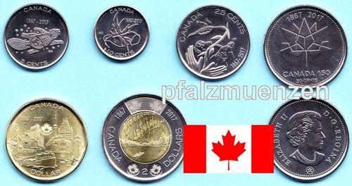 Kanada 2017 kompletter Satz neue Kursmünzen 150 Jahre Kanada