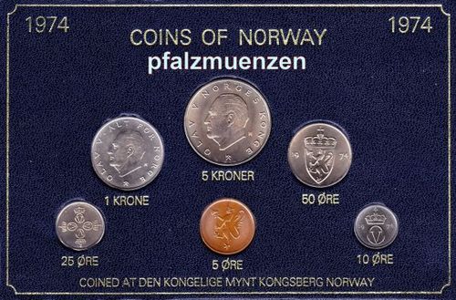 Norwegen 1974 Original-Kursmünzensatz mit 6 Münzen