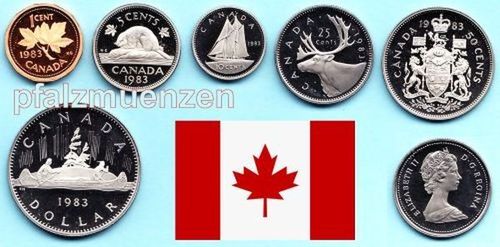 Kanada 1982 kompletter Jahrgangssatz mit 6 Münzen in polierter Platte