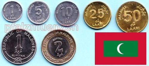 Malediven 2007 - 2017 Kursmünzensatz mit 7 neuen Münzen