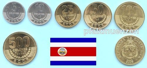 Costa Rica 2007 - 2008 5 - 500 Colones 6 Münzen