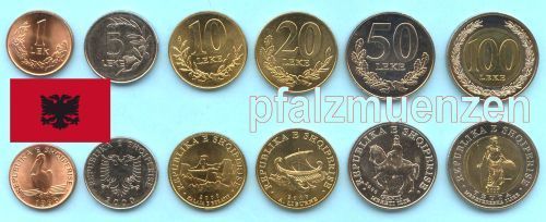 Albanien 2000 - 2014 kompletter Satz mit 6 Münzen, 4 neue Untertypen