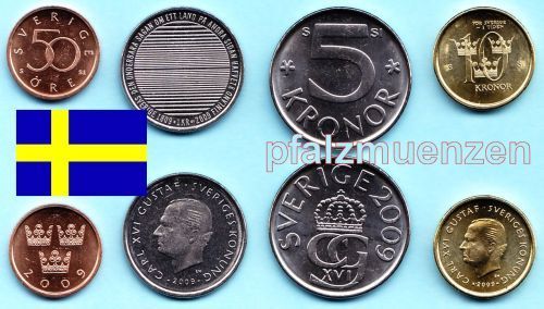Schweden 2009 Kursmünzensatz mit 4 Münzen