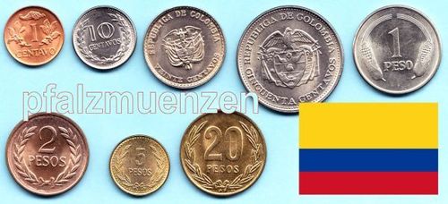 Kolumbien 1965 - 1993 8 Kursmünzen