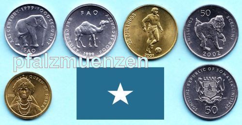 Somalia 1999 - 2002 5 - 100 Shillings mit 2 x FAO