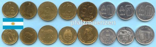 Argentinien 1985 - 1989 Kursmünzensatz 8 Münzen