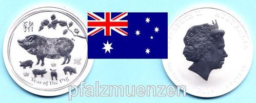 Australien 2019 1 Dollar Lunar II Schwein 1 Unze Silber (999)