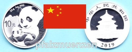 China 2019 10 Yuan Panda 30 Gramm Silber (999)