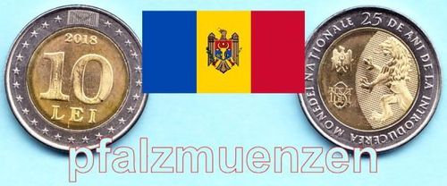 Moldau / Moldawien 2018 10 Lei Sondermünze 25 Jahre eigene Währung