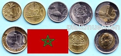 Marokko 2011 - 2016  neuer Kursmünzensatz mit 6 Münzen