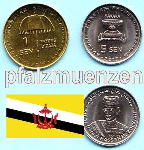 Brunei 2017 1 & 5 Sen Sondermünzen 50. Thronjubiläum