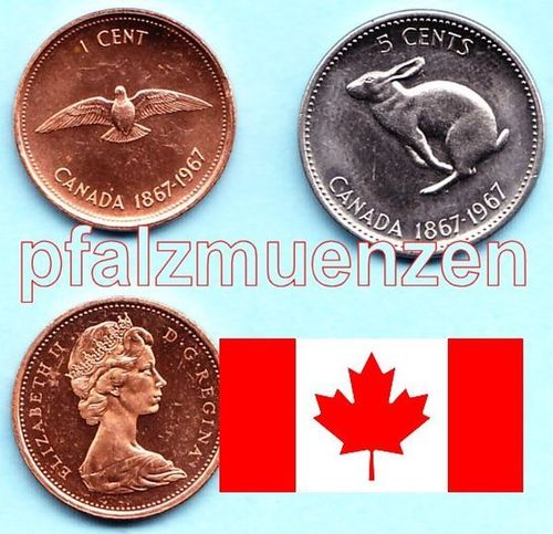 Kanada 1967 1 und 5 Cent 100 Jahre Staatenbund