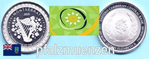 Eastern Caribbean States 2019 2 Dollar / Montserrat - Irische Harfe 1 Unze Silber (999)