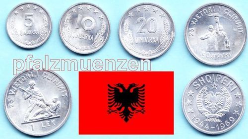 Albanien 1969 kompletter Sondersatz mit 5 Münzen