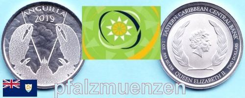 Eastern Caribbean States 2019 2 Dollar / Anguilla - Krebs 1 Unze Silber (999)