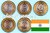 Indien 2007 - 2015 5 x 10 Rupees Bimetall-Sondermünzen (2)