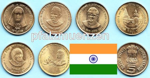 Indien 2009 - 2010 6 x 5 Rupees Sondermünzen (3)