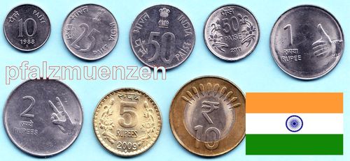 Indien 1988 - 2012 Kursmünzensatz mit 8 Münzen