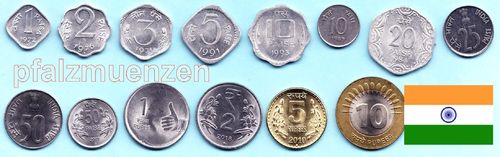 Indien 1972 - 2011 großer Satz mit 14 Münzen