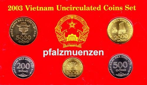 Vietnam 2003 kompletter Jahrgangssatz mit 5 Münzen im Original-KMS