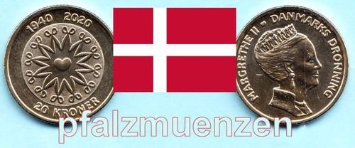 Dänemark 2020 20 Kronen 80. Geburtstag Königin Margarethe II.
