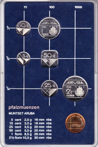 Aruba 1986 5 Cents - 2 ½ Florin Original-KMS mit 6 Münzen