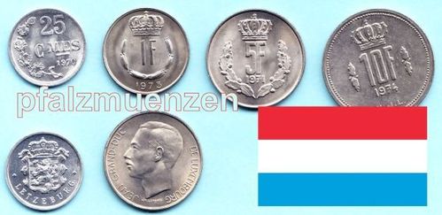 Luxemburg 1970 - 1974 25 Centimes - 10 Francs Vor-Euro-Satz mit 4 Münzen