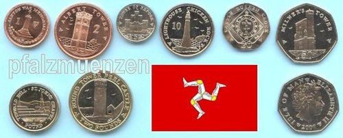 Isle of Man 2005 - 2007 kompletter Satz 1 Penny - 2 Pound