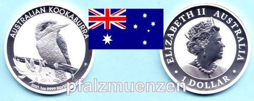 Australien 2021 1 Dollar Kookaburra 1 Unze Silber (999)