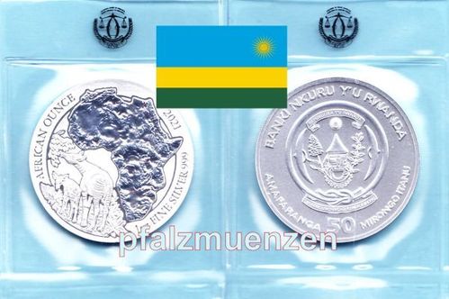 Ruanda 2021 50 Amafaranga Okapi 1 Unze Silber (999)