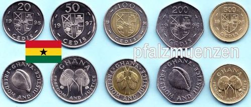 Ghana 1984 - 1999 Kursmünzensatz mit 5 Münzen