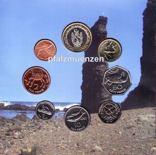 Sankt Helena und Ascension 2003 - 2006 8 Münzen im Original-KMS
