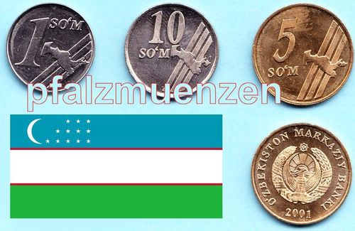Usbekistan 2000 - 2001 kleiner Satz mit 3 Münzen