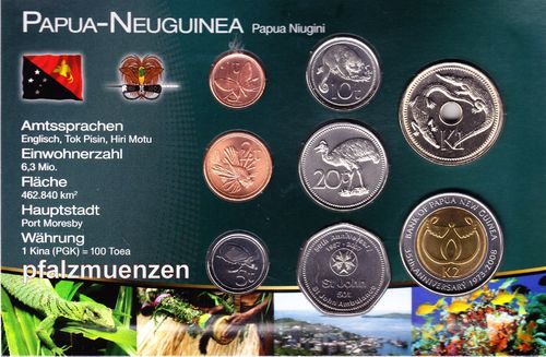 Papua-Neuguinea 1996 - 2008 kompletter Satz mit 8 Münzen (1 Sondermünze)