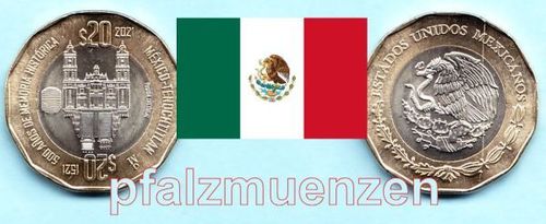 Mexiko 2021 20 Pesos 500 Jahre historische Erinnerungen Tenochtitlan