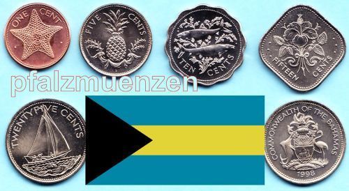 Bahamas 1992 - 2000 Kursmünzensatz mit 5 Münzen