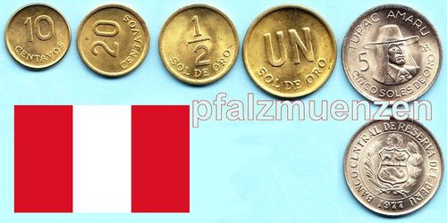 Peru 1975 - 1983 Kursmünzensatz mit 5 Münzen
