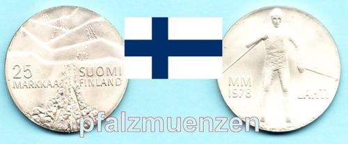 Finnland 1978 25 Markkaa Silber Skilanglauf