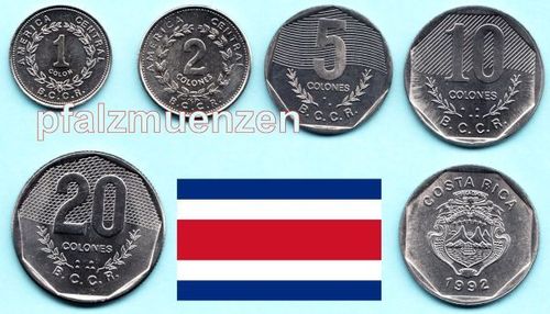 Costa Rica 1983 - 1994 1 - 20 Colones 5 Münzen
