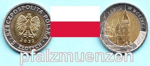 Polen 2022 5 Zloty Bimetall Schloss Moschen in Strehlitz