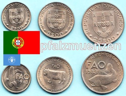 Portugal 1983 2,5 - 25 Escudos 3 Münzen FAO